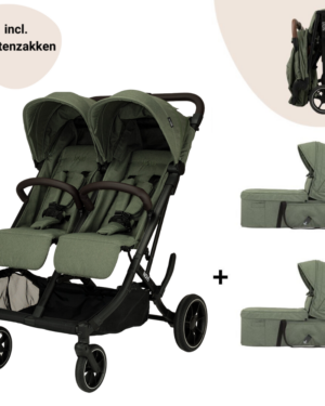 Tweeling Kinderwagen Novi Baby® Scott V2 Green Melange met Voetenzakken